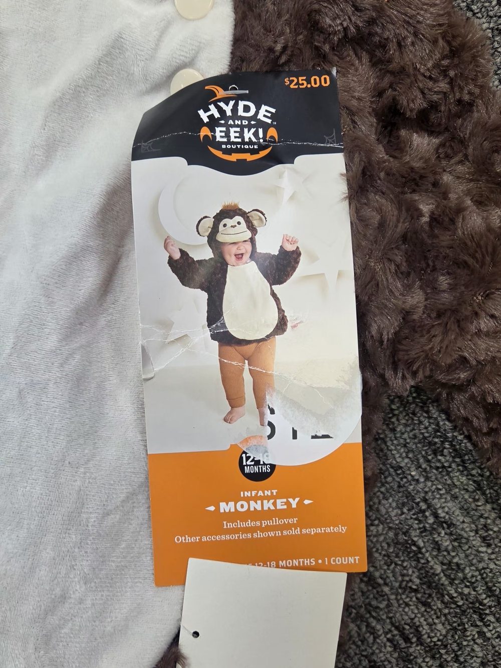 12-18 Month Baby Monkey Plush Hallowewn Costume Hoodie - Brown & Cream - Picture 6 of 8